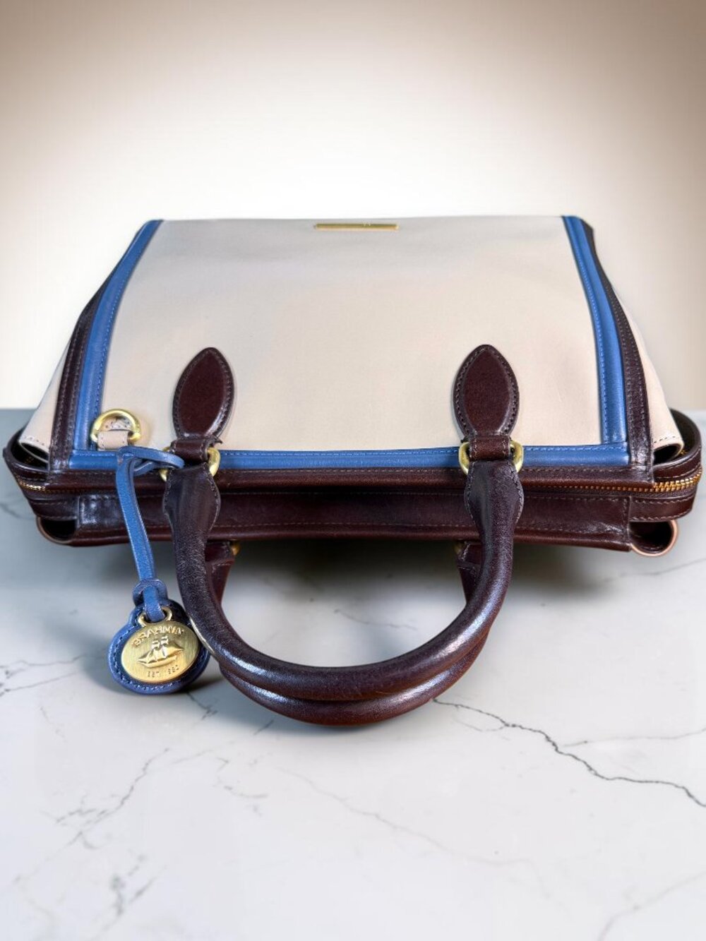 Brahmin Schooner Sand Westport Rare Smooth Italian Leather Satchel Bag - Picture 8 of 15